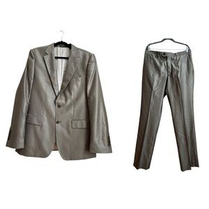 Zara Man Sz XL/L Wool Silk Single Breasted Shiny Taupe Suit